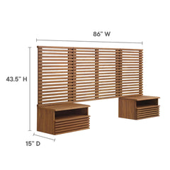 Render Walnut Wall Mount Twin Headboard and Modern Nightstands - Ornate Home