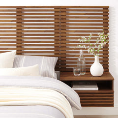 Render Walnut Wall Mount Twin Headboard and Modern Nightstands - Ornate Home