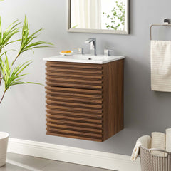Render Walnut/White 18" Wall-Mount Bathroom Vanity - Ornate Home