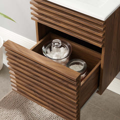 Render Walnut/White 18" Wall-Mount Bathroom Vanity - Ornate Home