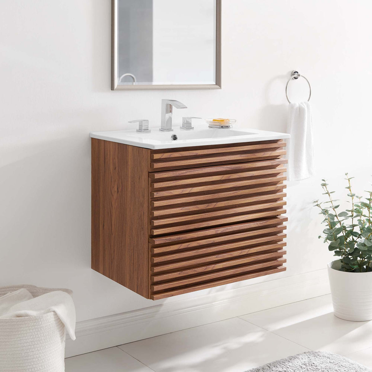 Render Walnut/White 24" Wall-Mount Bathroom Vanity - Ornate Home
