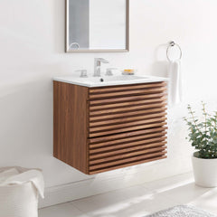 Render Walnut/White 24" Wall-Mount Bathroom Vanity - Ornate Home