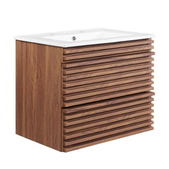 Render Walnut/White 24" Wall-Mount Bathroom Vanity - Ornate Home