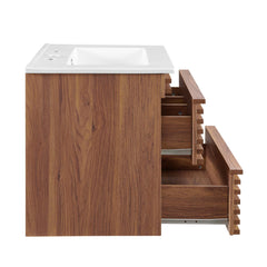 Render Walnut/White 24" Wall-Mount Bathroom Vanity - Ornate Home