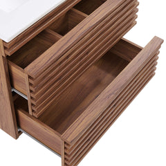 Render Walnut/White 24" Wall-Mount Bathroom Vanity - Ornate Home