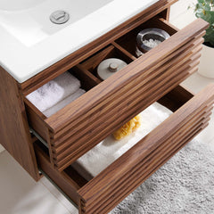 Render Walnut/White 24" Wall-Mount Bathroom Vanity - Ornate Home