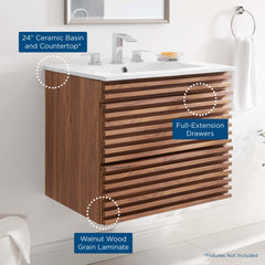 Render Walnut/White 24" Wall-Mount Bathroom Vanity - Ornate Home