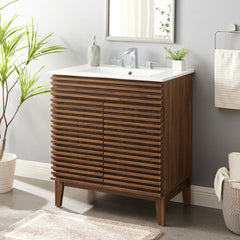 Render Walnut/White 30" Bathroom Vanity Cabinet - Ornate Home