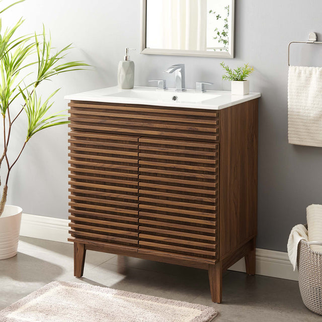 Render Walnut/White 30" Bathroom Vanity Cabinet - Ornate Home