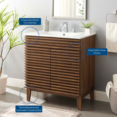 Render Walnut/White 30" Bathroom Vanity Cabinet - Ornate Home