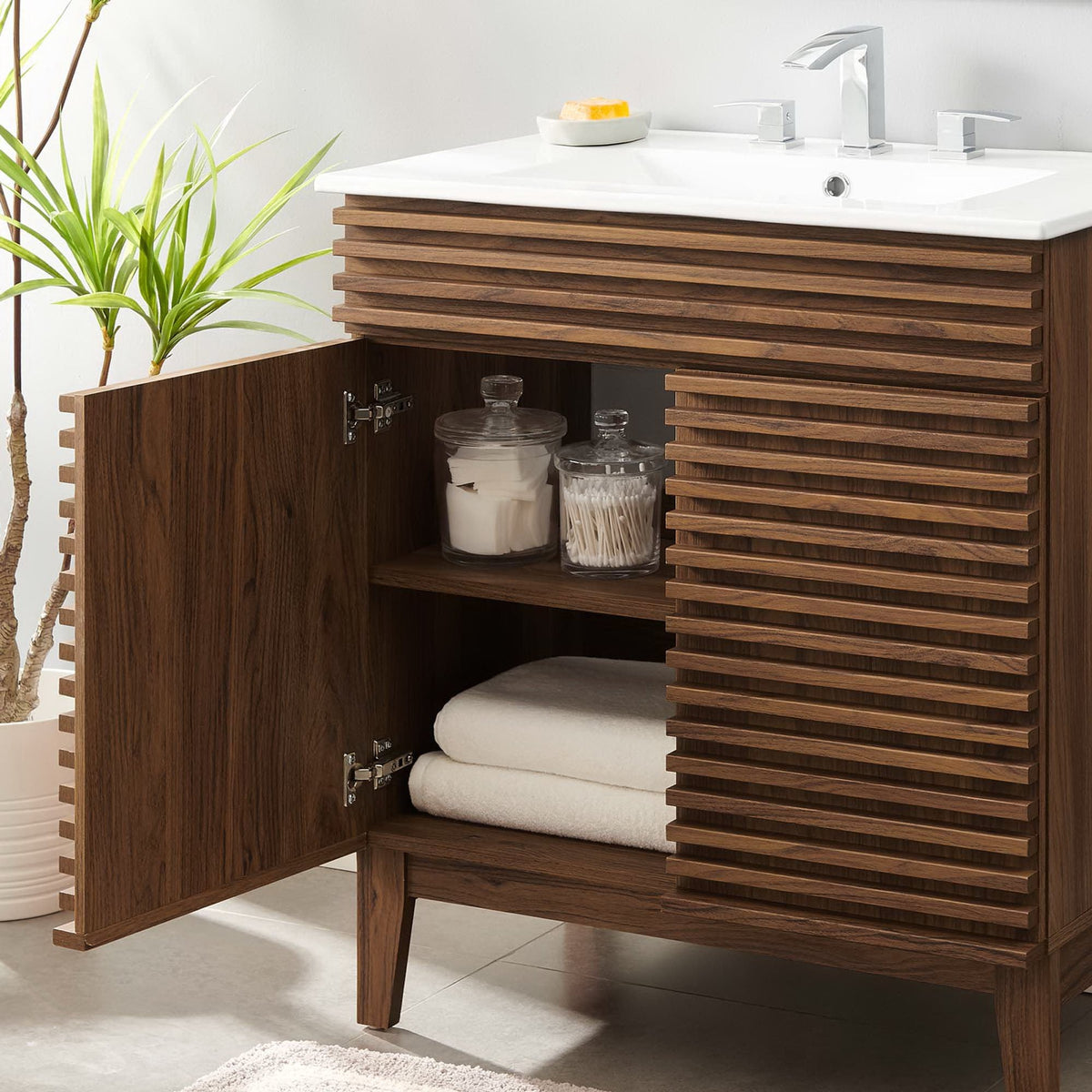 Render Walnut/White 30" Bathroom Vanity Cabinet - Ornate Home