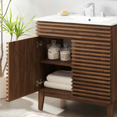 Render Walnut/White 30" Bathroom Vanity Cabinet - Ornate Home