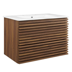 Render Walnut/White 30" Wall-Mount Bathroom Vanity - Ornate Home