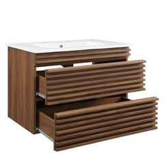 Render Walnut/White 30" Wall-Mount Bathroom Vanity - Ornate Home