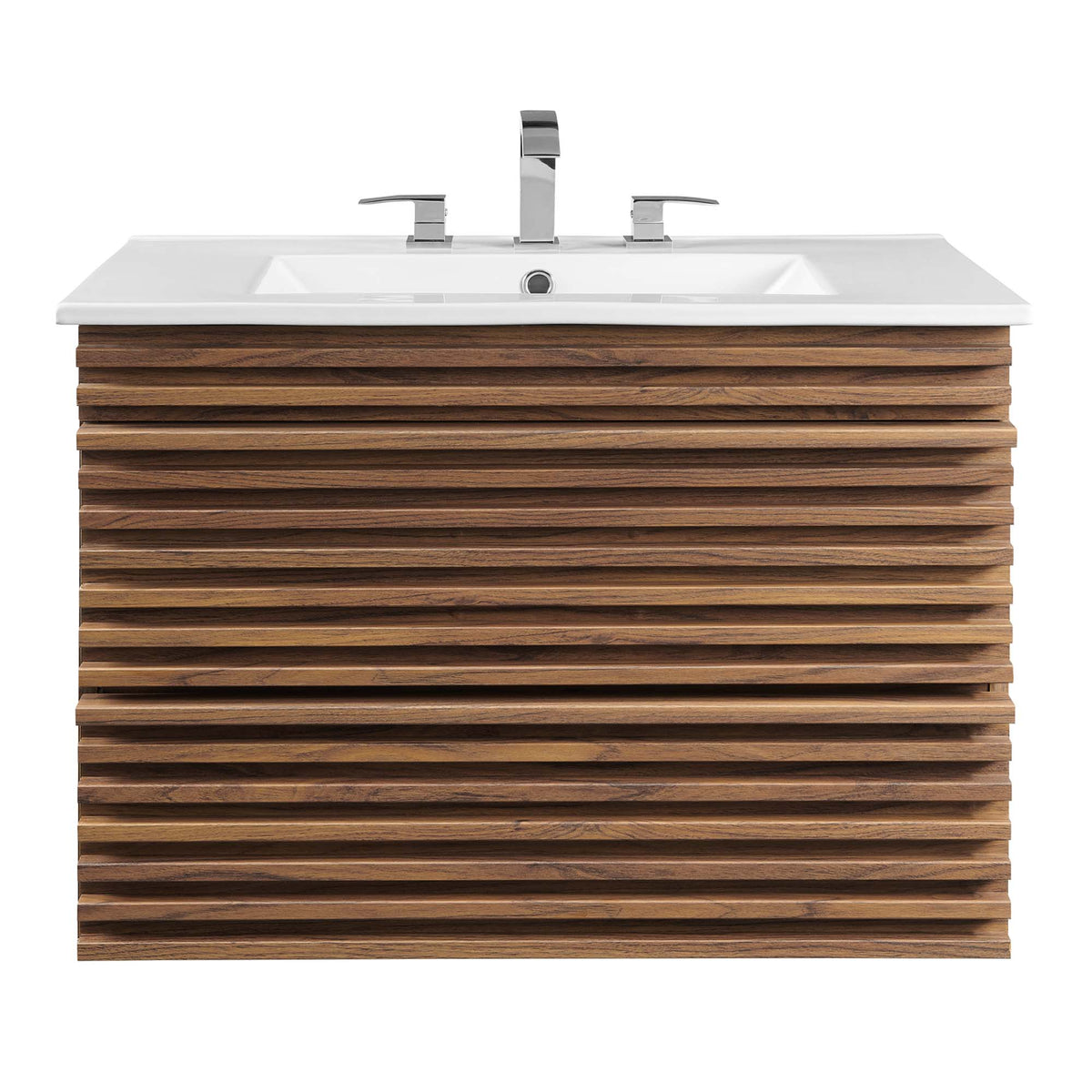Render Walnut/White 30" Wall-Mount Bathroom Vanity - Ornate Home