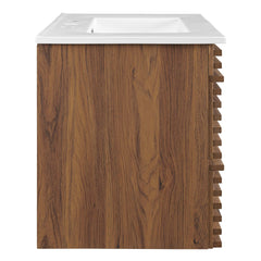 Render Walnut/White 30" Wall-Mount Bathroom Vanity - Ornate Home