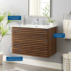 Render Walnut/White 30" Wall-Mount Bathroom Vanity - Ornate Home