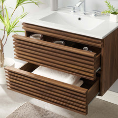 Render Walnut/White 30" Wall-Mount Bathroom Vanity - Ornate Home