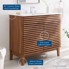 Render Walnut/White 36" Bathroom Vanity - Ornate Home