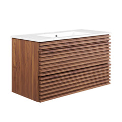 Render Walnut/White 36" Wall-Mount Bathroom Vanity - Ornate Home