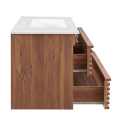 Render Walnut/White 36" Wall-Mount Bathroom Vanity - Ornate Home