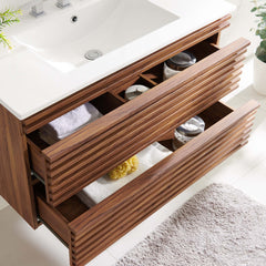 Render Walnut/White 36" Wall-Mount Bathroom Vanity - Ornate Home
