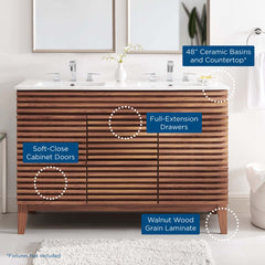 Render Walnut/White 48" Double Sink Bathroom Vanity - Ornate Home