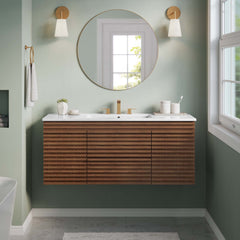 Render Walnut/White 48" Wall-Mount Bathroom Vanity - Ornate Home