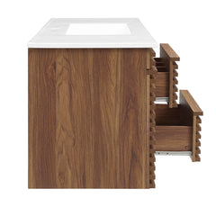 Render Walnut/White 48" Wall-Mount Bathroom Vanity - Ornate Home