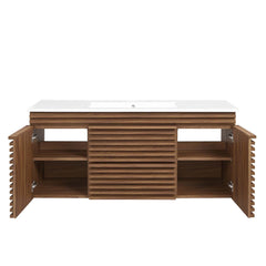 Render Walnut/White 48" Wall-Mount Bathroom Vanity - Ornate Home