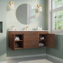 Render Walnut/White 48" Wall-Mount Bathroom Vanity - Ornate Home