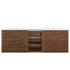 Render Walnut/White 62" Wall-Mount Double Sink Bathroom Vanity - Ornate Home