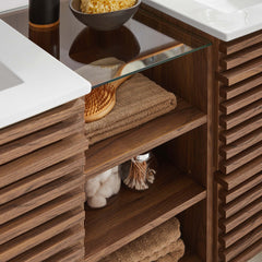 Render Walnut/White 62" Wall-Mount Double Sink Bathroom Vanity - Ornate Home