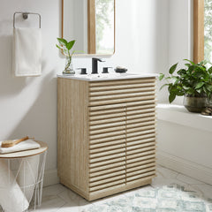 Render White 24" Faux Travertine Bathroom Vanity With Sink - Ornate Home