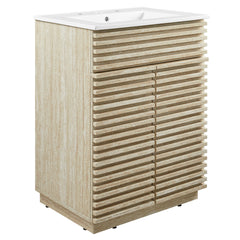 Render White 24" Faux Travertine Bathroom Vanity With Sink - Ornate Home