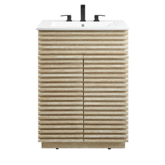 Render White 24" Faux Travertine Bathroom Vanity With Sink - Ornate Home