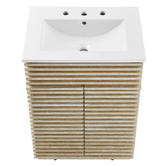 Render White 24" Faux Travertine Bathroom Vanity With Sink - Ornate Home
