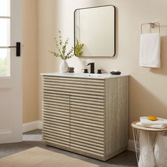 Render White 36" Faux Travertine Bathroom Vanity With Sink - Ornate Home
