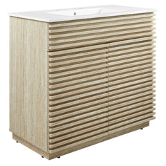 Render White 36" Faux Travertine Bathroom Vanity With Sink - Ornate Home