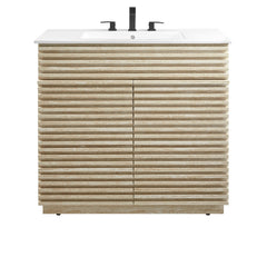 Render White 36" Faux Travertine Bathroom Vanity With Sink - Ornate Home