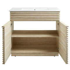 Render White 36" Faux Travertine Bathroom Vanity With Sink - Ornate Home