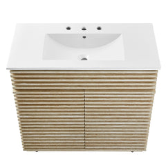 Render White 36" Faux Travertine Bathroom Vanity With Sink - Ornate Home