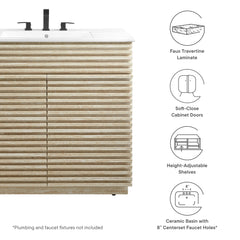 Render White 36" Faux Travertine Bathroom Vanity With Sink - Ornate Home