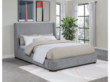 Rennes Grey Upholstered Eastern King Wingback Platform Bed - Ornate Home
