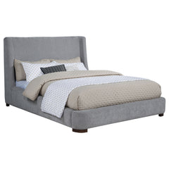 Rennes Grey Upholstered Eastern King Wingback Platform Bed - Ornate Home