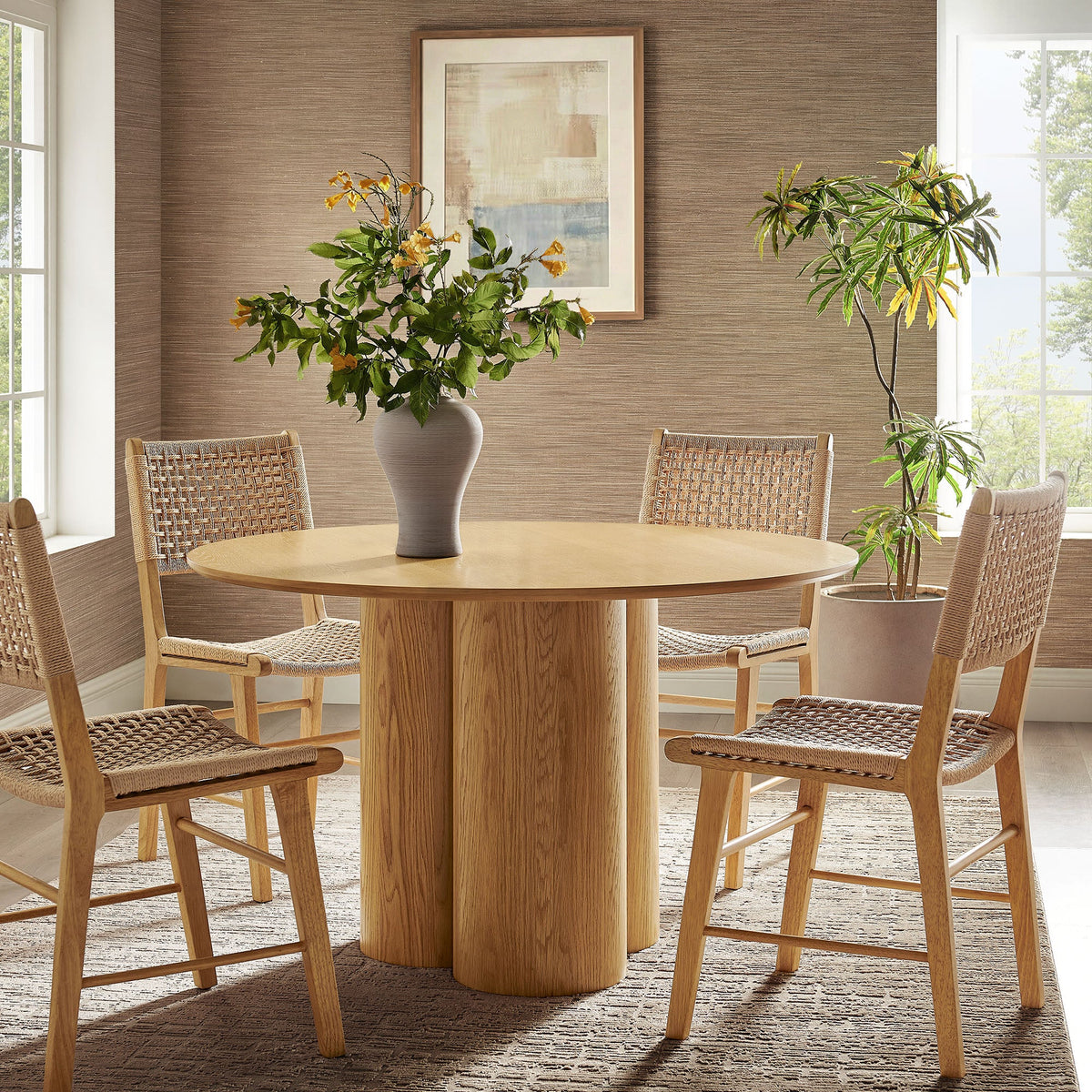 Renwick 47 Inch Oak Veneer Round Pedestal Dining Table - Ornate Home