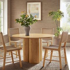 Renwick 47 Inch Oak Veneer Round Pedestal Dining Table - Ornate Home