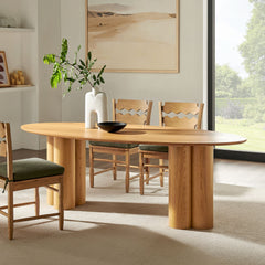 Renwick 79 Inch Oak Veneer Oval Pedestal Dining Table - Ornate Home