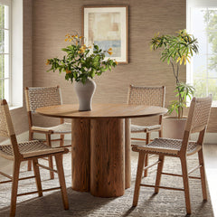 Renwick Walnut 47 Inch Oak Veneer Round Pedestal Dining Table - Ornate Home