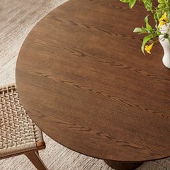 Renwick Walnut 47 Inch Oak Veneer Round Pedestal Dining Table - Ornate Home